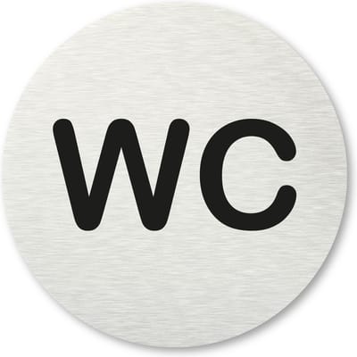 Pictogram WC - aluminum rvs look - deurbordje - 8,5 x 8,5 cm - zelfklevend - rond