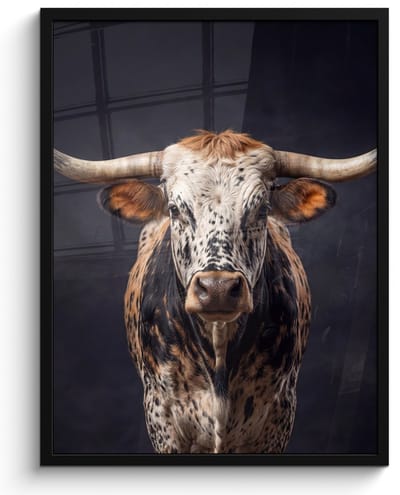 Poster in lijst - Fotolijst 60x80 cm - Posters - Stier - Kleurrijk - Hoorns - Posterlijst zwart - Decoratie - Wanddecoratie woonkamer - Muurdecoratie slaapkamer