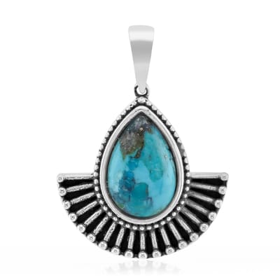 Cavill - Zilveren Druppelvormige Hanger - 925 Sterling Zilver Geoxideerd - Blauwe Kingman Mohave Turkoois 1,739 ct - Handgemaakte Cabochon Sieraden