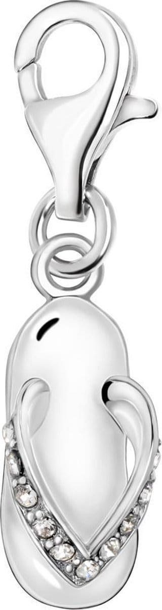 Quiges – 925 - Zilver – Charm - Bedel - Hanger - Slipper met Zirkonia - met – sterling - zilver - karabijnslot - geschikt - voor - Bedelarmband HC385