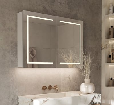 Schaere - Aluminium Badkamer Spiegelkast - Directe en Indirecte Verlichting - Spiegel Verwarming - Stopcontact - USB - Make-Up Spiegel - Sensor Schakelaar - 100×70 cm