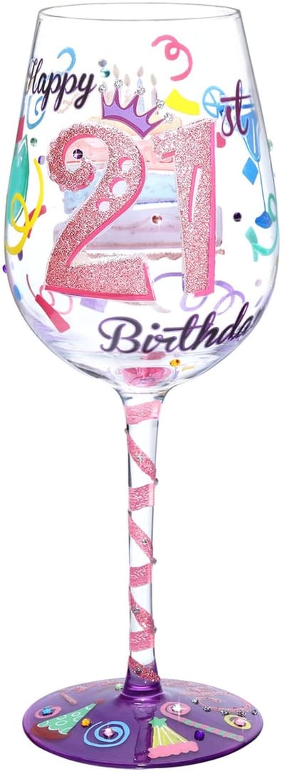 Dailygoods- Wijnglas 21e Verjaardag - Handgeschilderd - Gepersonaliseerd Cadeau - Ambachtelijk - 15oz - Milieuvriendelijk Materiaal - Wijnbeker