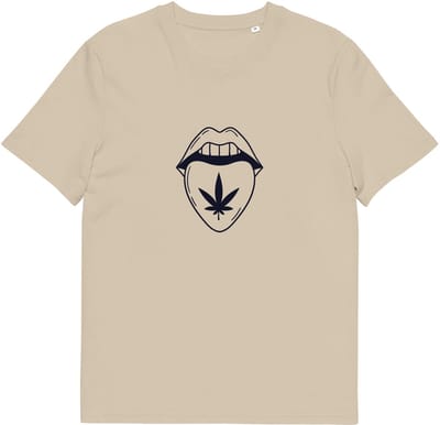 Grappig Tshirt met Wietblad Opdruk - Dames & Heren - Minimalistisch Design - Beige - S