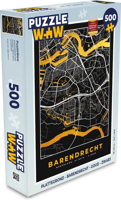 Puzzel Plattegrond - Barendrecht - Goud - Zwart - Legpuzzel - Puzzel 500 stukjes - Stadskaart