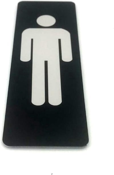 Deurbordje met poppetje herentoilet - 50 x 150 mm (incl. dubbelzijdige tape) - zwart / wit | Geborstelde RVS-look toplaag | Gratis Verzending