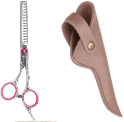 Professor Q – Professionele Effileerschaar – Roze – Premium RVS Uitdunschaar – Voor Kapper & Thuisgebruik – Inclusief Luxe Lederen Etui – 16,5 cm – Brons
