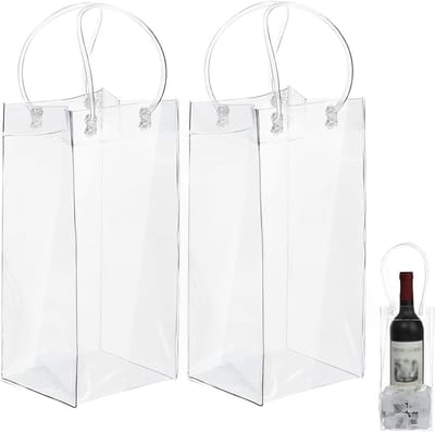 2 stuks transparante ijstas met handvat, voor champagne, wijn, dranken, ijstas voor onderweg, ijstas voor waterflessen, wijn en bier