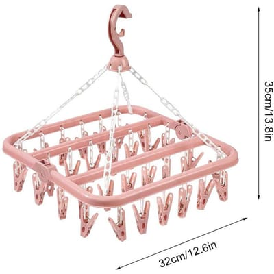 Étendage à vêtements pliable avec 32 pinces pour lingerie, pour intérieur/extérieur, séchage des chaussettes humides et sèches, étendoir rotatif beige