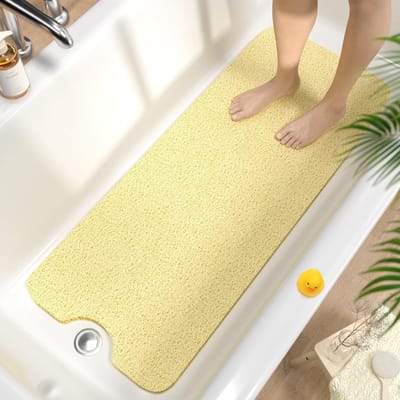 Antislip badmat 100x40cm, extra lange antislip douchemat, zachte PVC loofah antislip badmat, snel drogende badmat, zonder zuignap, beige