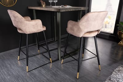 Design barkruk PARIS grijs fluweel met decoratieve quilting en gouden voetdoppen - 41515