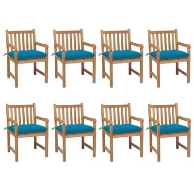 vidaXL - Tuinstoelen - 8 - st - met - lichtblauwe - kussens - massief - teakhout