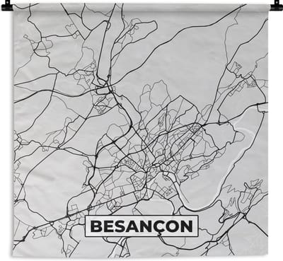 Wandkleed - Wanddoek - Frankrijk - Besançon - Stadskaart - Plattegrond - Kaart - 180x180 cm - Wandtapijt