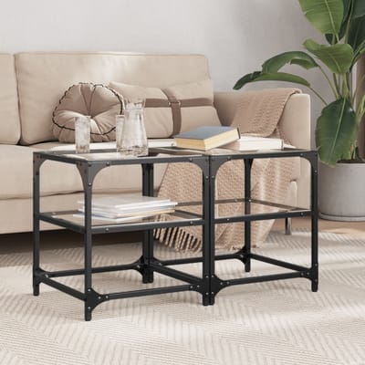 vidaXL - Salontafels - 2 - st - met - transparant - glazen - blad - 40x40x45 - cm - staal