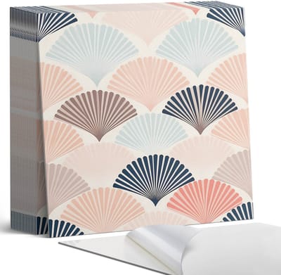 Coloray Plaktegels - Waaierpatroon in golven Zelfklevende Tegels - 20 cm x 20 cm - Beige Plaktegels - 20 stuks - Vierkant PVC Tegels - Plaktegels Badkamer - Plaktegels Vloer - Vinyl Tegels - Wandtegel Zelfklevend