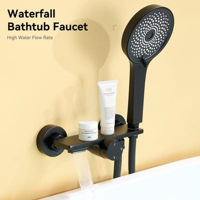 Auralum max opbouw badkraan complete set - Badkraan - Mengkraan - 150 mm Hartafstand - watervalontwerp - Met handdouche - Zwart
