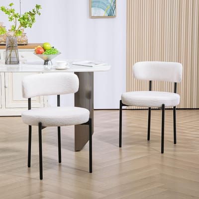 Pugsdrly - Eetkamerstoelen - Set van 2 stoelen - Fleece-bekleding - Gestoffeerde zitting - Metalen poten - Crèmewit