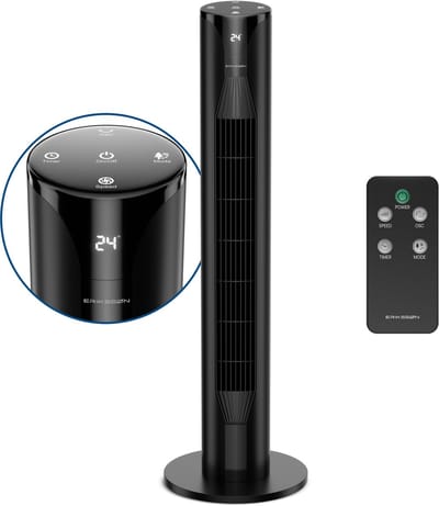 Erikssøn Torenventilator - Silent Comfort Series - 55W En 39dB - 106cm - Staande Ventilator met Afstandsbediening - Timer - 3 snelheidsstanden - Tower Fan - Zwart