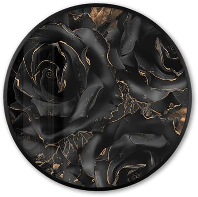 Poster in lijst Rond - Fotolijst 60x60 cm - Posters - Rozen - Zwart - Bloemen - Goud - Ronde posterlijst zwart - Decoratie - Wanddecoratie woonkamer - Muurdecoratie slaapkamer