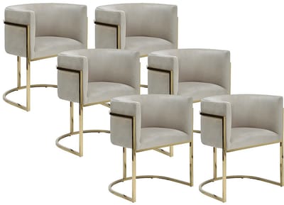 Vente-unique Set van 6 stoelen met armleuningen - Velours en roestvrij staal - Beige en goudkleurig - PERIA - van Pascal Morabito