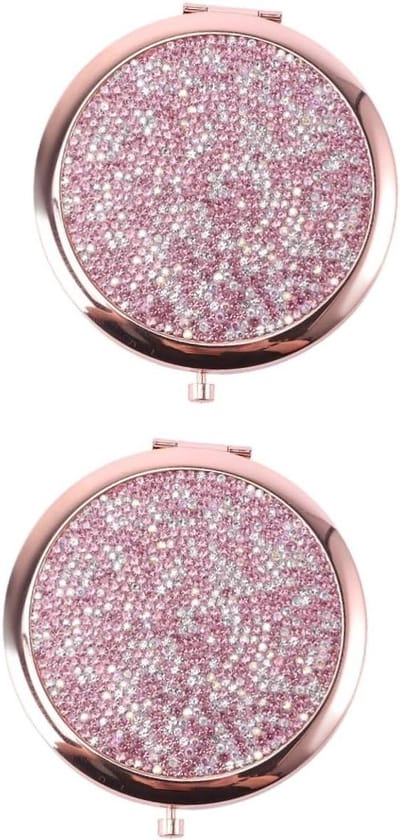 Make-up Spiegel - Compacte Spiegel Reisspiegel - Make-up Bijwerken - Opvouwbaar Dubbelzijdig - 7 cm Rond - Roségoud