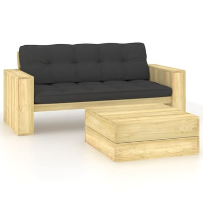 vidaXL - 2-delige - Loungeset - met - kussens - geïmpregneerd - grenenhout