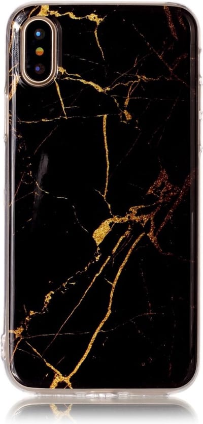 Peachy Marmer hoesje TPU marble cover geschikt voor iPhone X XS - Zwart Goud
