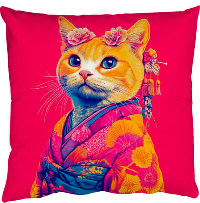 Sierkussens - Kussentjes Woonkamer - 50x50 cm - Kat - Kimono - Bloemen - Roze