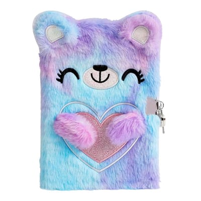Ynkkvre - Dagboek - Notitieboek - Dagboek met Slot - Geheime Dagboek voor Meisjes - Teddybeer Geborduurd - 90 Pagina's Genaaid Papier - 2 Sleutels - Paars - Ideaal Cadeau 6-12 Jaar