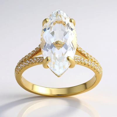 Cavill - Zilveren Ring 925 Sterling Verguld - Witte Topaas Marquise 3,865 ct - Pavé Zirkonia 0,336 ct - Braziliaanse Edelsteen Luxe Sieraad