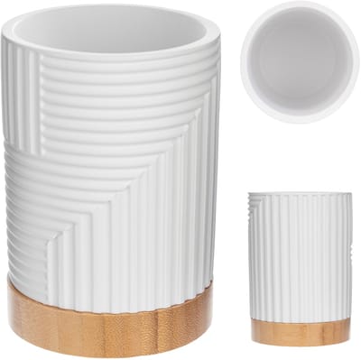 KADAX Tandenborstelbeker voor badkamer, tandenborstelhouder voor tandenborstel en tandpasta, decoratieve tandenborstelbeker, moderne badkamerbeker (wit ovaal)
