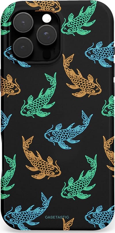 Casetastic hoesje geschikt voor Apple iPhone 16 Pro Max - MagSafe - Dubbellaagse bescherming - Neon Koi - Fashion Case - Zwart Petrol Donkergroen Bruin