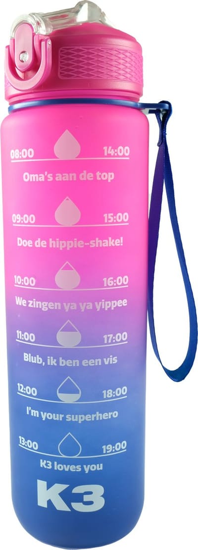 K3 - Schoolbeker - Motiverende drinkfles - Drink je fles leeg met de grootste K3 hits - 1 liter
