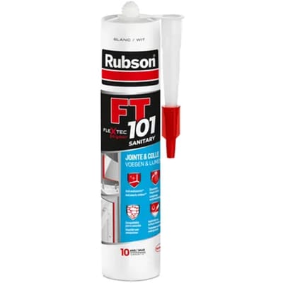 Rubson FT101 Sanitair Wit 280 ml Bouwkit | Sterke en Duurzame Afdichtingskit voor Sanitaire Toepassingen | Bestand tegen Vocht en Schimmel | Gemakkelijk te Gebruiken