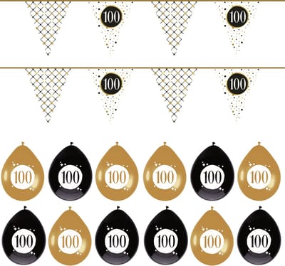 Haza - Verjaardag 100 jaar feestartikelen pakket vlaggetjes/ballonnen