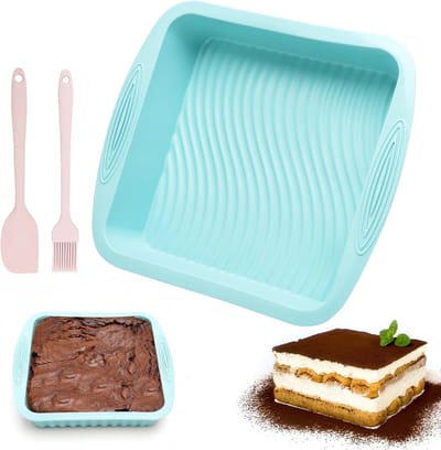 Famanu - Brownie bakvorm rechthoekige siliconen bakvorm met borstel en schraper herbruikbaar