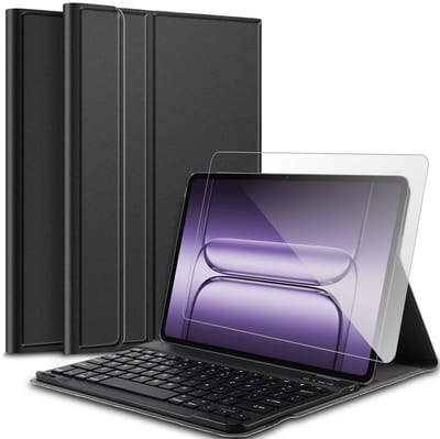 Hoes met toetsenbord geschikt voor OnePlus Pad 3 (13.2 inch) - Screen Protector GlassGuard - Keyboard Book Case Cover Hoesje Zwart & Screenprotector