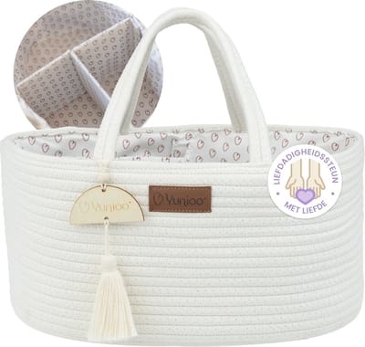 Yunioo Commodemandje en Luiertas - Luiermand voor Baby Kamer - Luier Mand Organizer - Opbergmand kinderkamer - Speelgoedmand - Wit