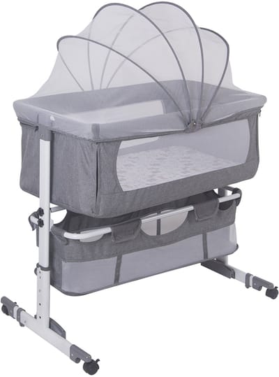 PIPIPOXER-Babywieg Stubenwagen Opvouwbaar bijzetbedje in hoogte verstelbaar met wieltjes Muggennet 92*58*70-87 cm