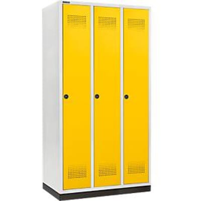 Schäfer Shop Genius Kledinglocker met fitting, 3 compartimenten, 300 mm compartimentbreedte, veiligheidsdraaigrendelslot, deur koolzaadgeel
