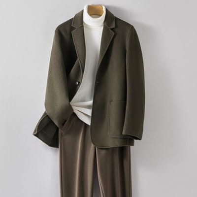 Nieuw Lente en Herfst 100% Wol Pak Kort Kasjmier-vrij Pak voor Mannen Koreaanse Stijl Dubbelzijdig Woljas 4XL groen