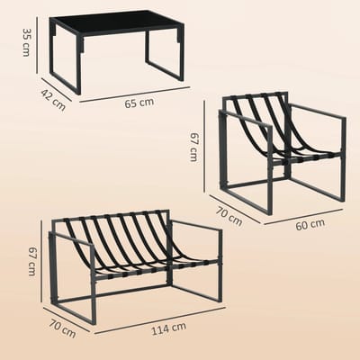 Tuinset - Tuinmeubelset - Loungeset - 4 Delig - 1 Zitbank - 2 Stoelen - 1 Tafel - Terras - Buiten - Met Kussen - Beige/Zwart