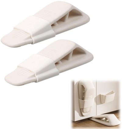 2 stuks Deurstoppers - Rubberen poortstopper - Anti botsingsdeurwig - Bufferdeurstopper - Stapelbare antislipmat - Met zelfklevende achterkant en opbergclips - voor thuis, school, kantoor, commercieel gebruik (12,3*2,5 cm - wit)