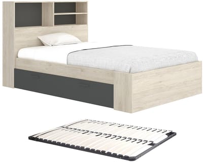 Vente-unique Bedframe hout antracietgrijs, natuurlijk licht 120 x 190 cm