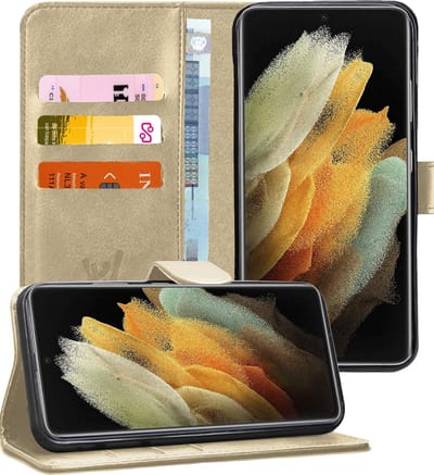 Hoesje geschikt voor Samsung S21 Ultra - Ultra Book Case Kunstleer Wallet - Goud