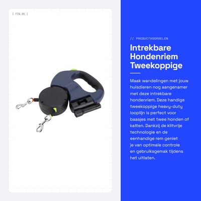 Dailygoods- Intrekbare Hondenriem - Dubbelkoppige Heavy-Duty - 360° Draaibaar - LED Verlichting - Reflecterende Nylon Band - Klitvrij - Hondenlijn