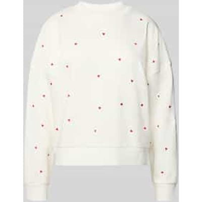 Tom Tailor Denim - Sweatshirt met losse pasvorm en borduursel - Maat L - off white red heart embroidery
