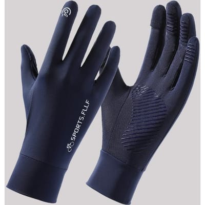 Gants d'été en soie glacée fine anti-ultraviolets à doigts découverts pour écran tactile pour vélo électrique, protection solaire, antidérapants, à séchage rapide et simples pour hommes one size black