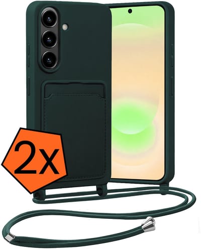Hoesje Geschikt voor Samsung A37 Hoes Met Telefoonketting - Backcover Geschikt voor Samsung Galaxy A37 Case Met Koord - Donkergroen - 2 PACK