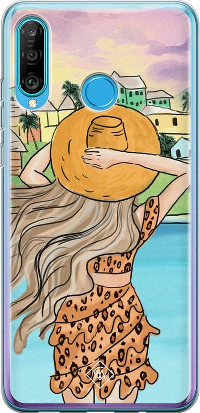 Casimoda® hoesje - Geschikt voor Huawei P30 Lite - Sunset Girl - Siliconen/TPU - Soft Case - Multi - Geen opdruk