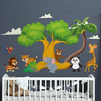 Muurstickers - Dieren onder de bomen - Zelfklevende stickers - 80x120cm